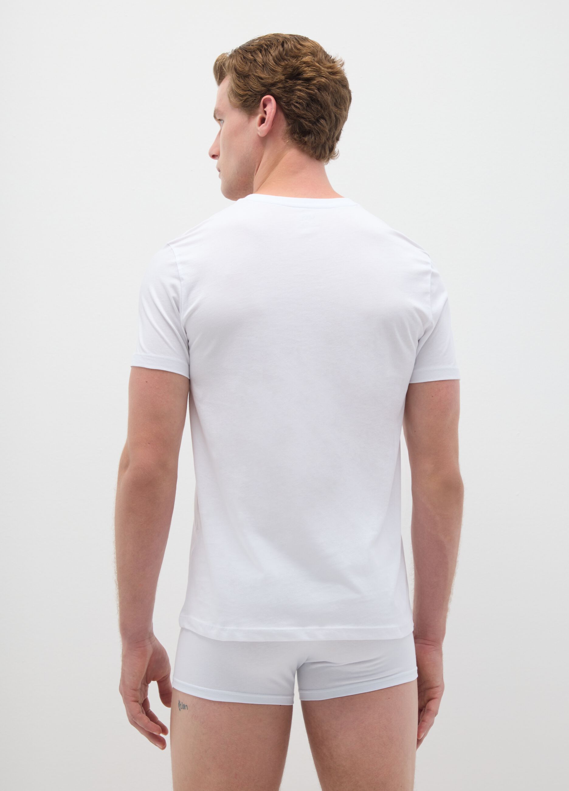 Set of 3 men's white cotton regular fit t-shirts