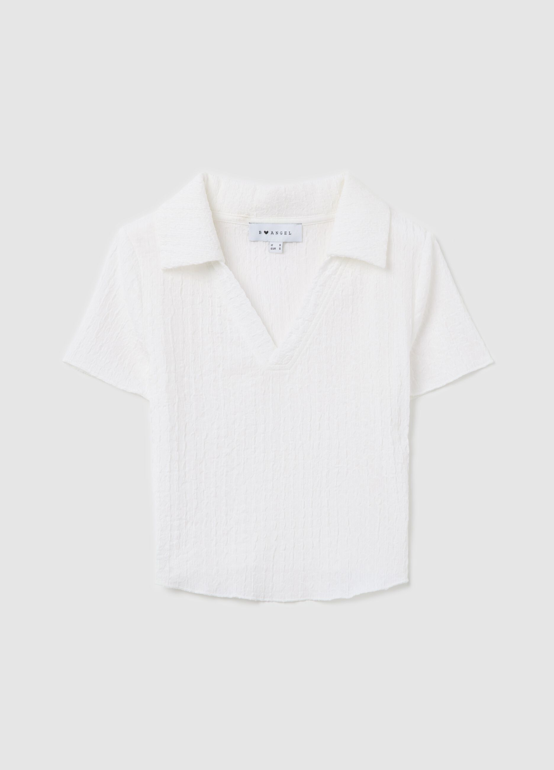 White crinkle-effect crop polo shirt