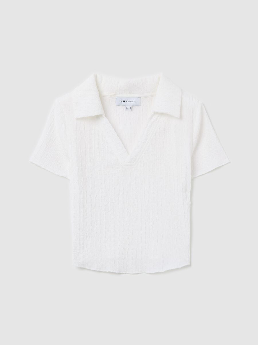 White crinkle-effect crop polo shirt_4