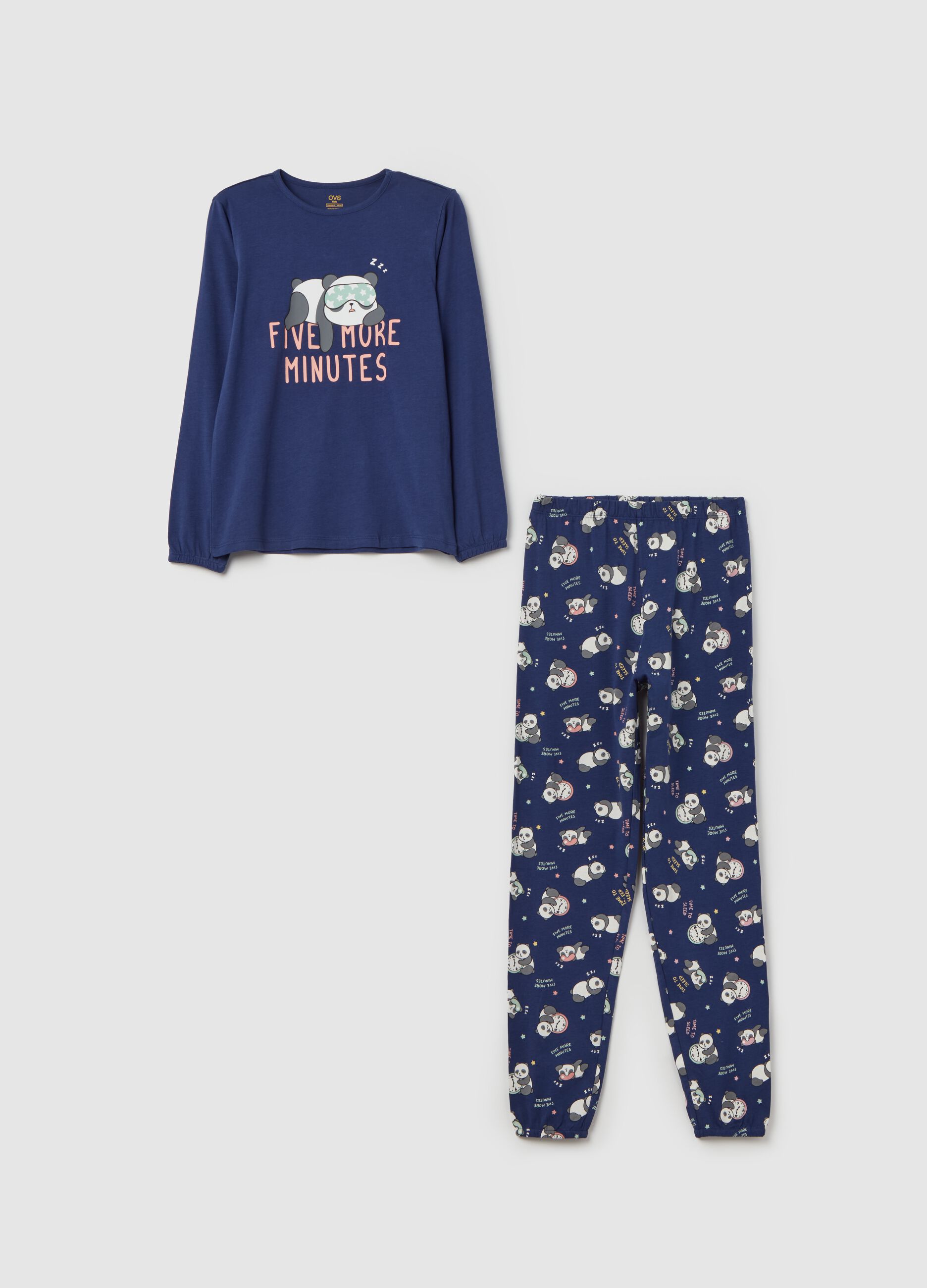 Pyjamas in organic cotton with "Five more minutes” print