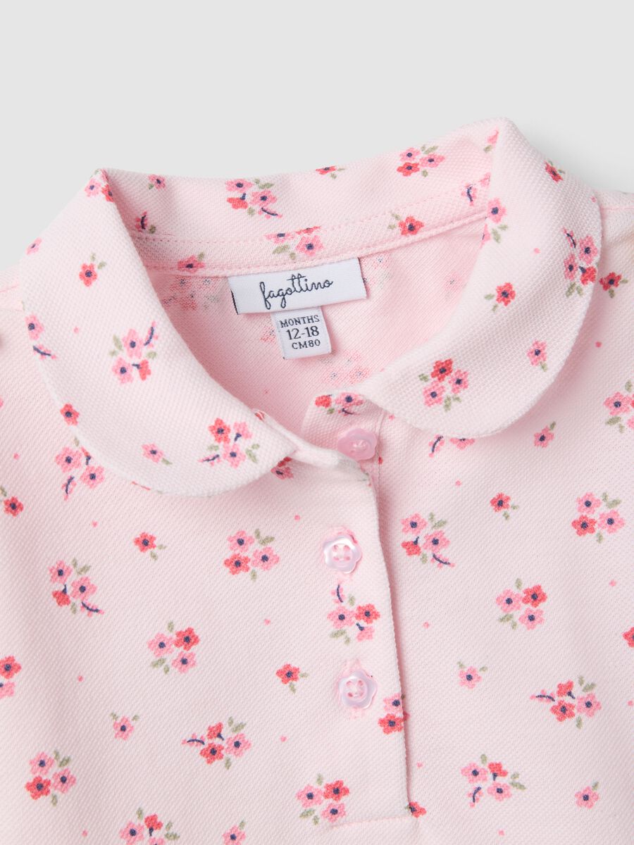 Girls' pure cotton pink polo with floral pattern, regular fit_2
