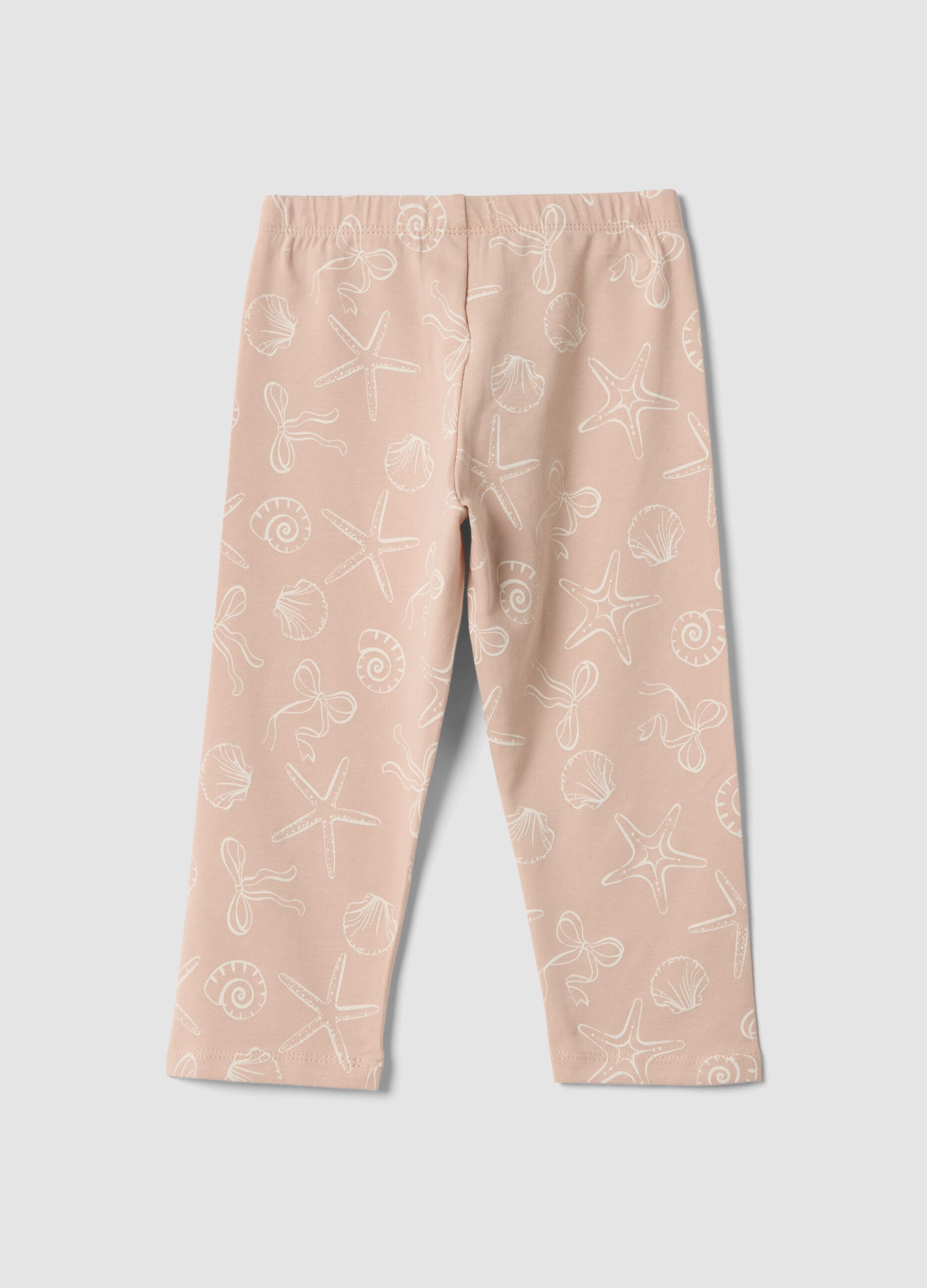 Pink organic cotton leggings with seaside print