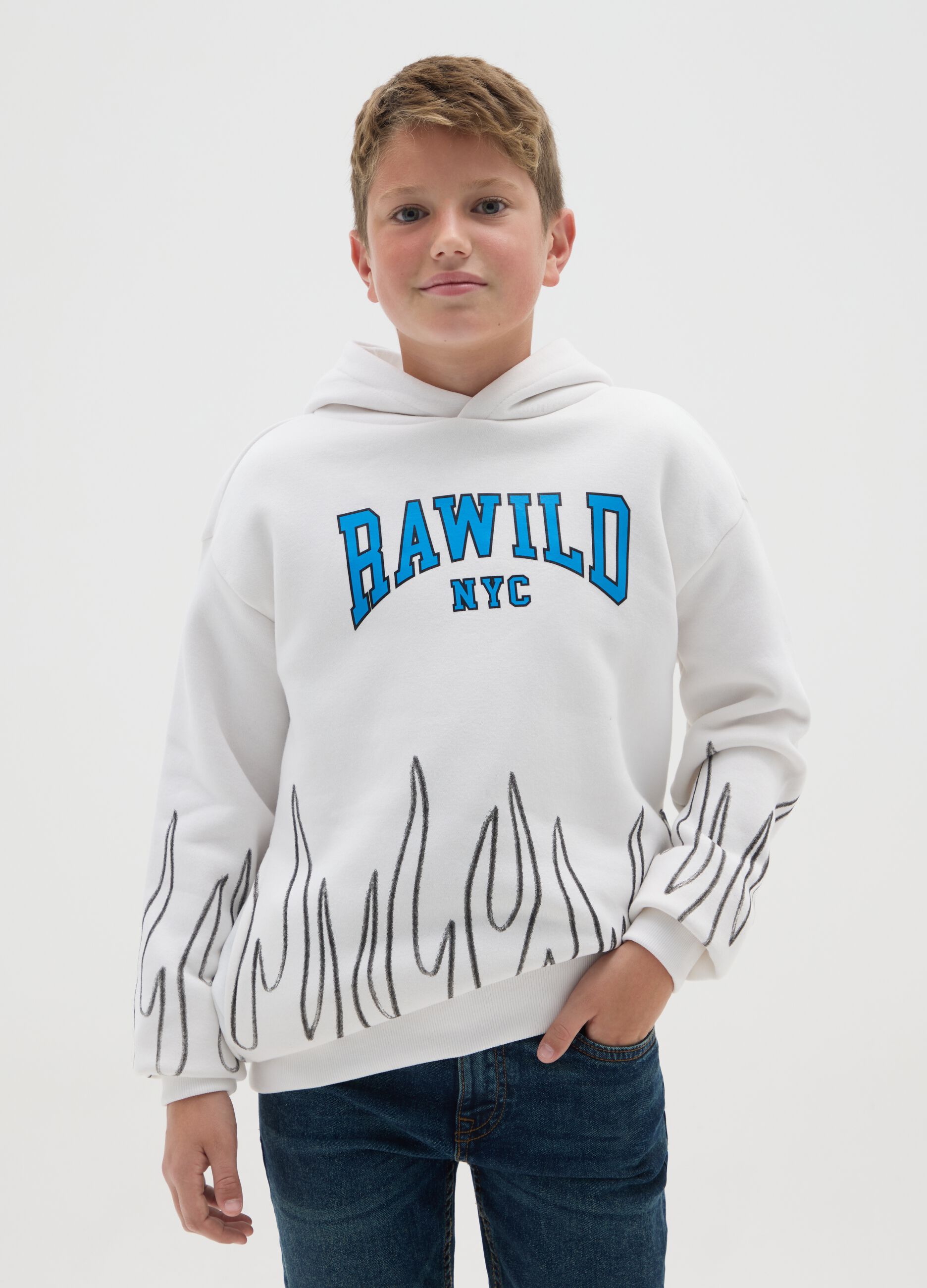 White children's cotton blend sweatshirt regular fit with print