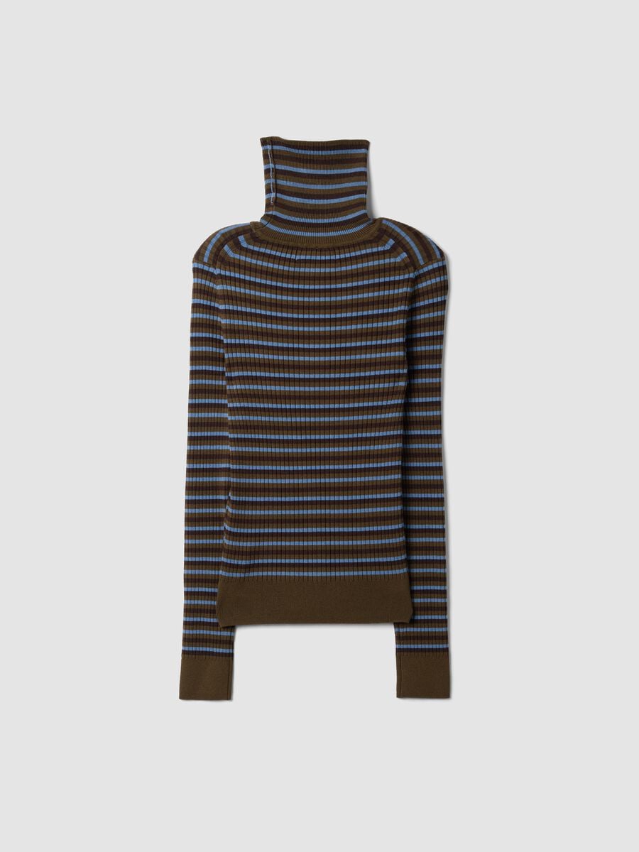 Brown striped fitted crew-neck jumper in viscose blend_1