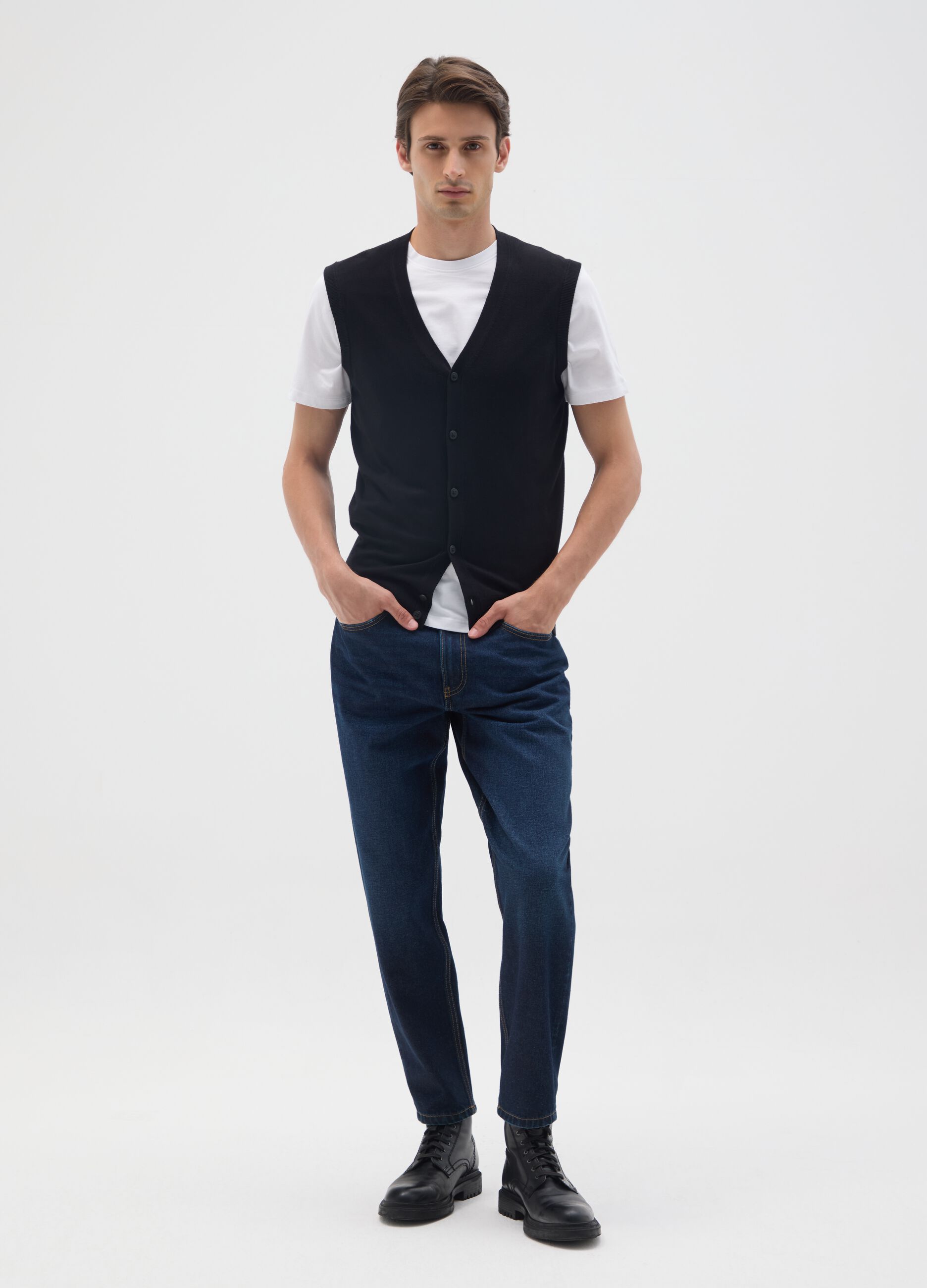 Jeans in puro cotone blu regular tapered