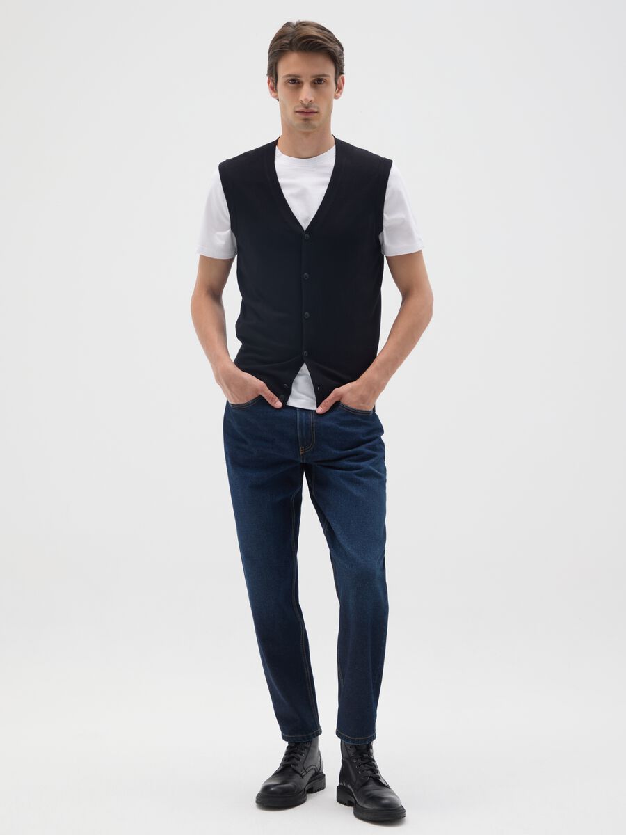 Jeans in puro cotone blu regular tapered_0