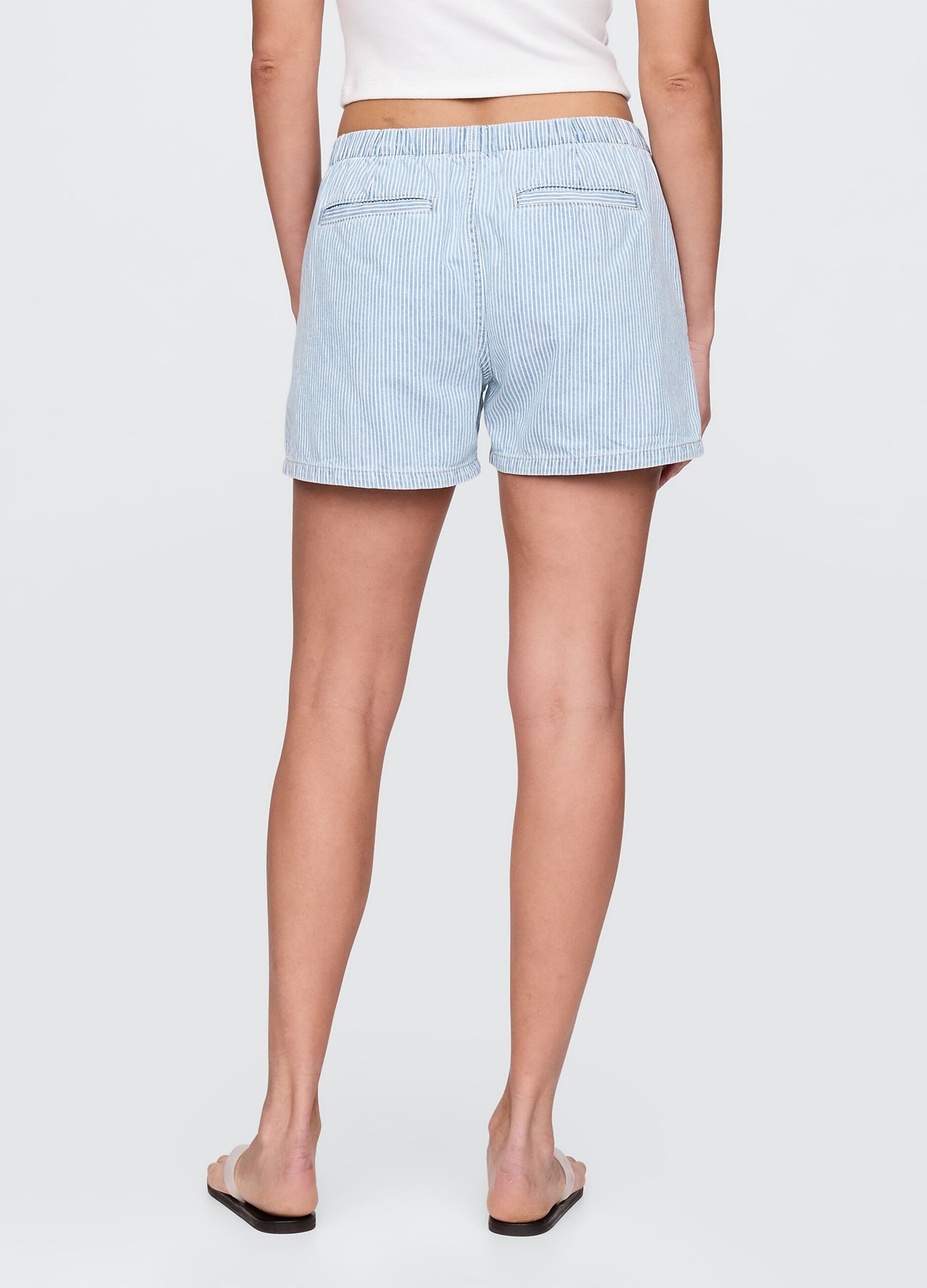 Blue Striped Denim Shorts