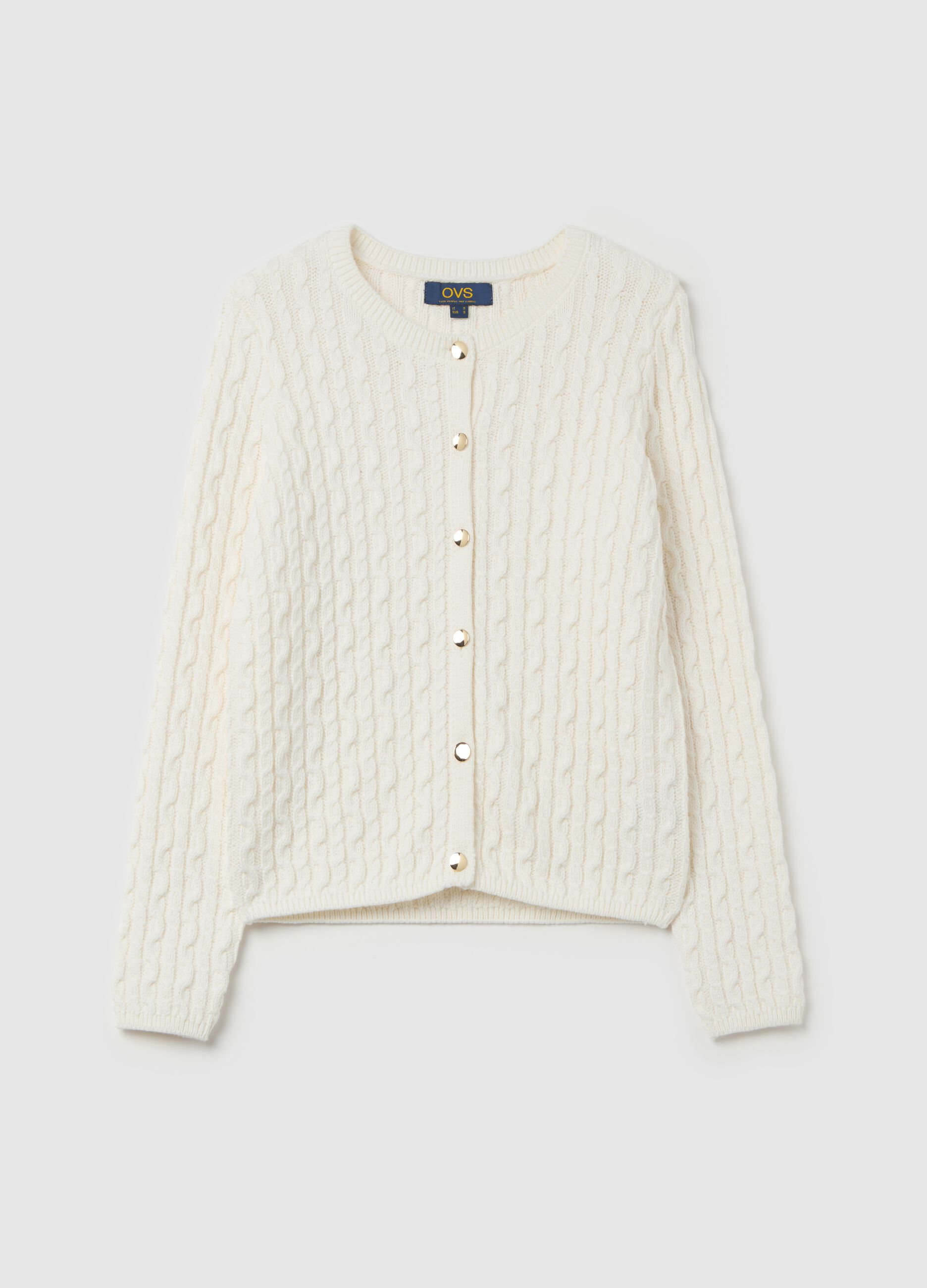 Cable-knit cardigan with golden buttons