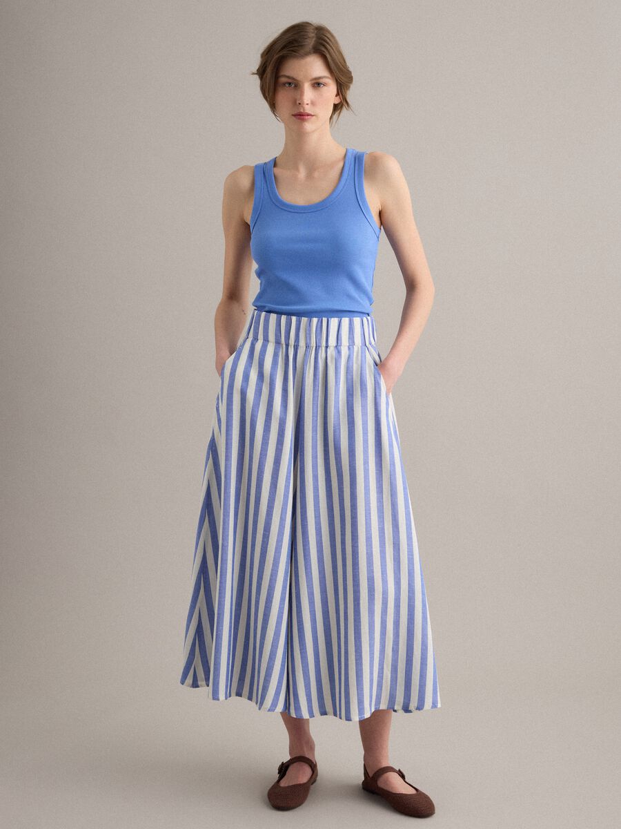 Multicolour striped skirt in a viscose-linen blend_0