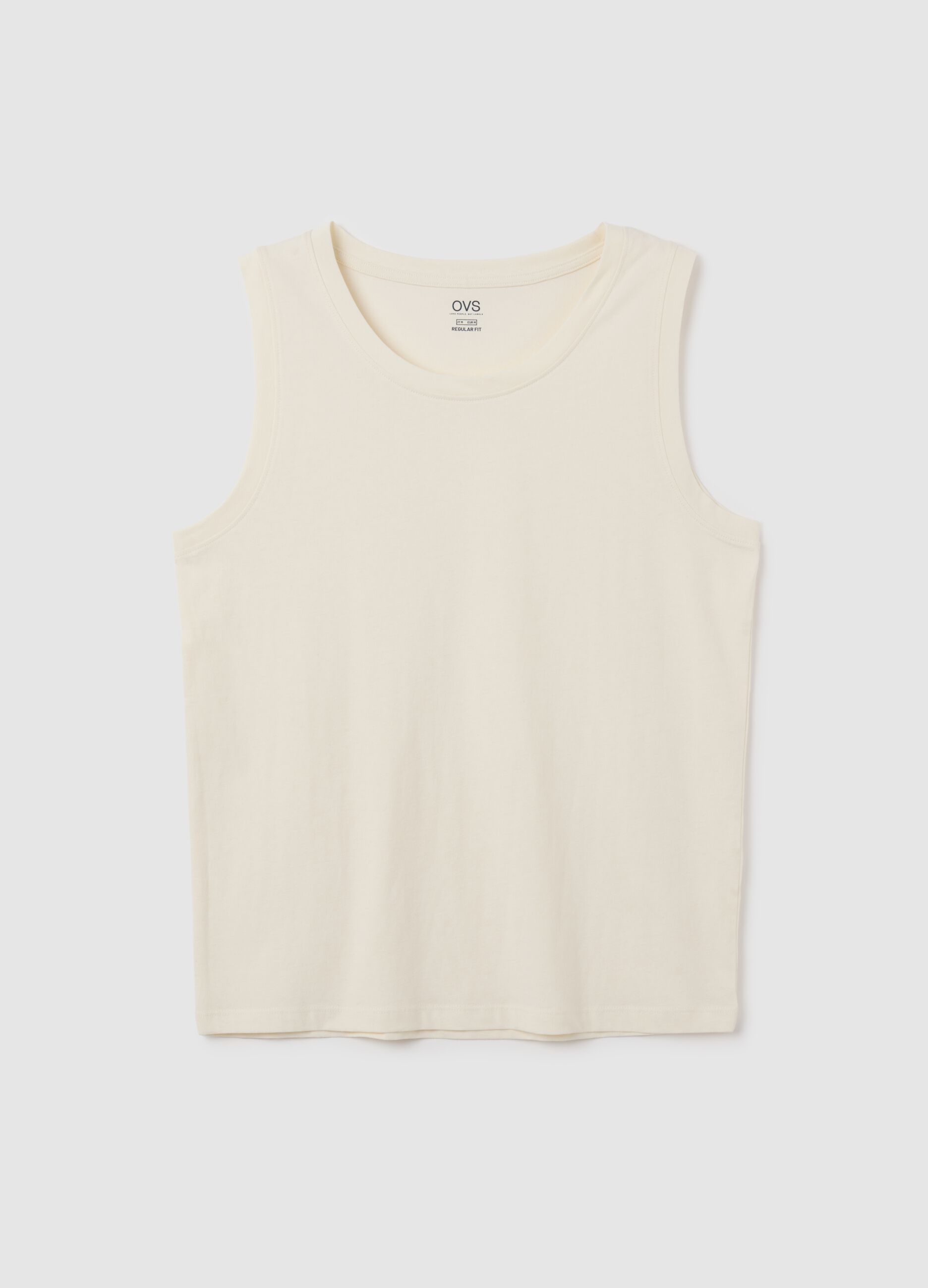 Canotta basic da uomo in puro cotone beige regular fit