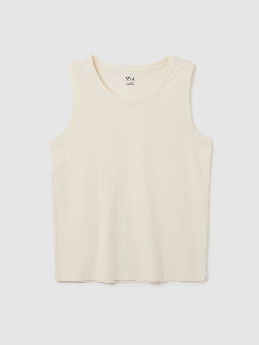 Men's Basic Tank Top in Pure Beige Cotton Regular Fit_4