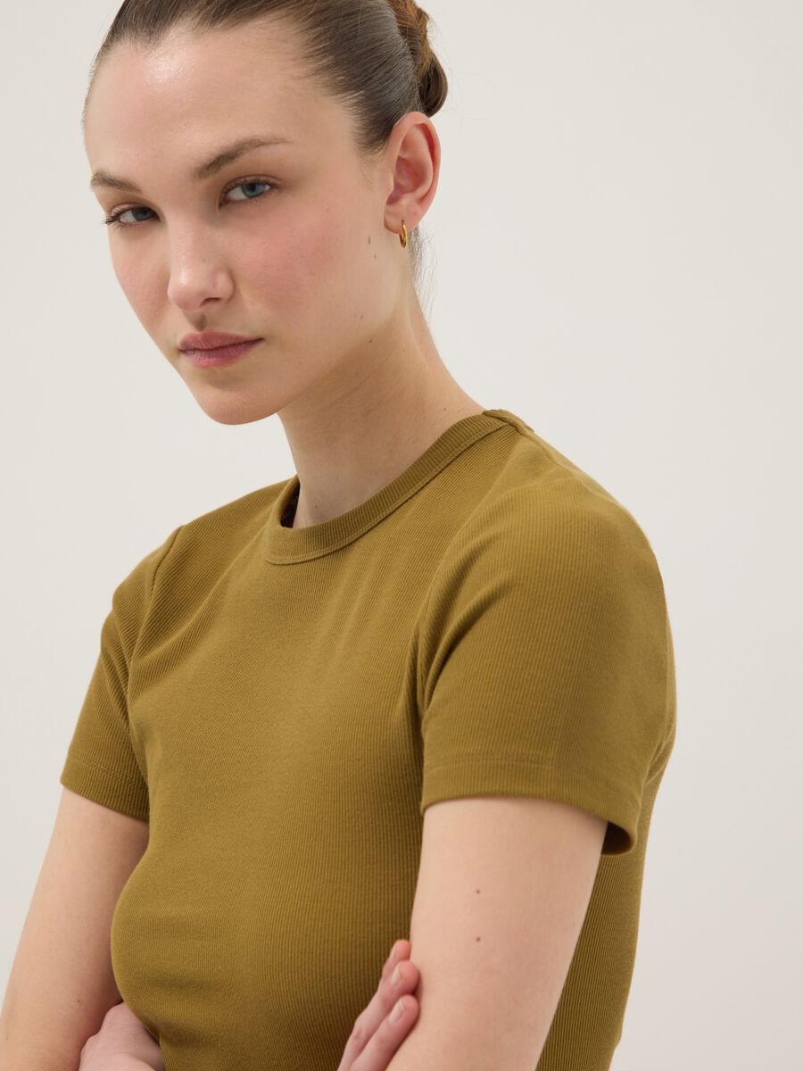 Green fitted short-sleeve stretch cotton T-shirt_0