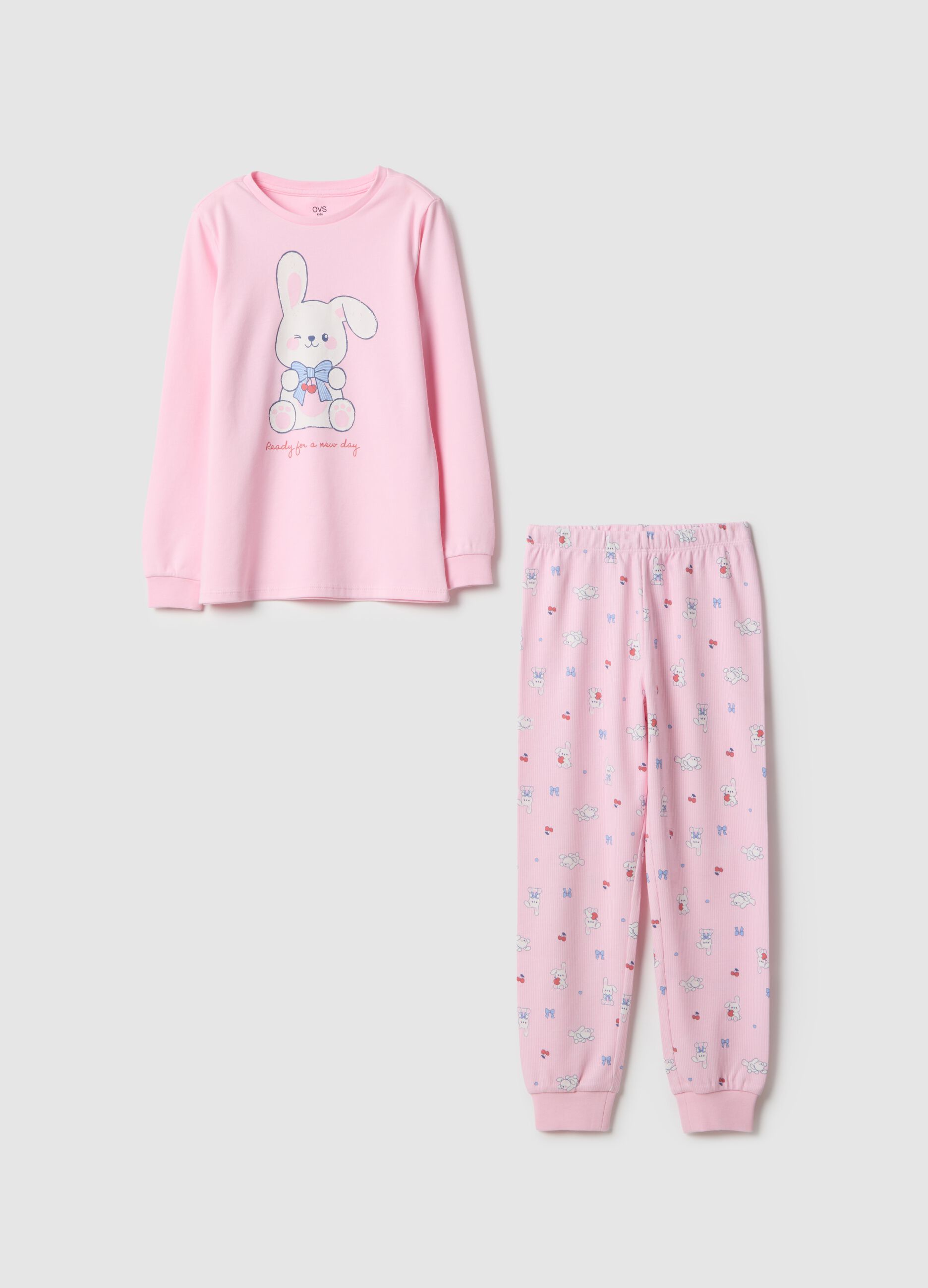 Pink pure cotton girl's pyjamas, regular fit with print