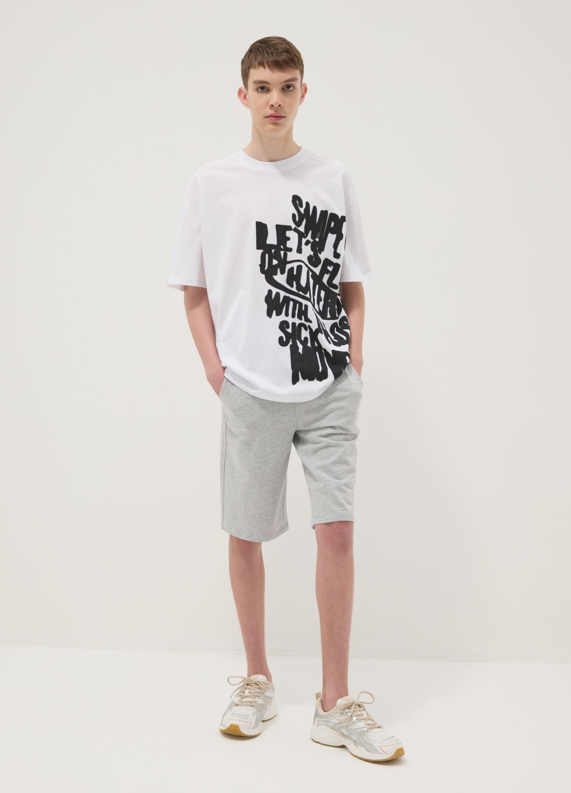 Boys&rsquo; grey cotton-blend comfort-fit shorts