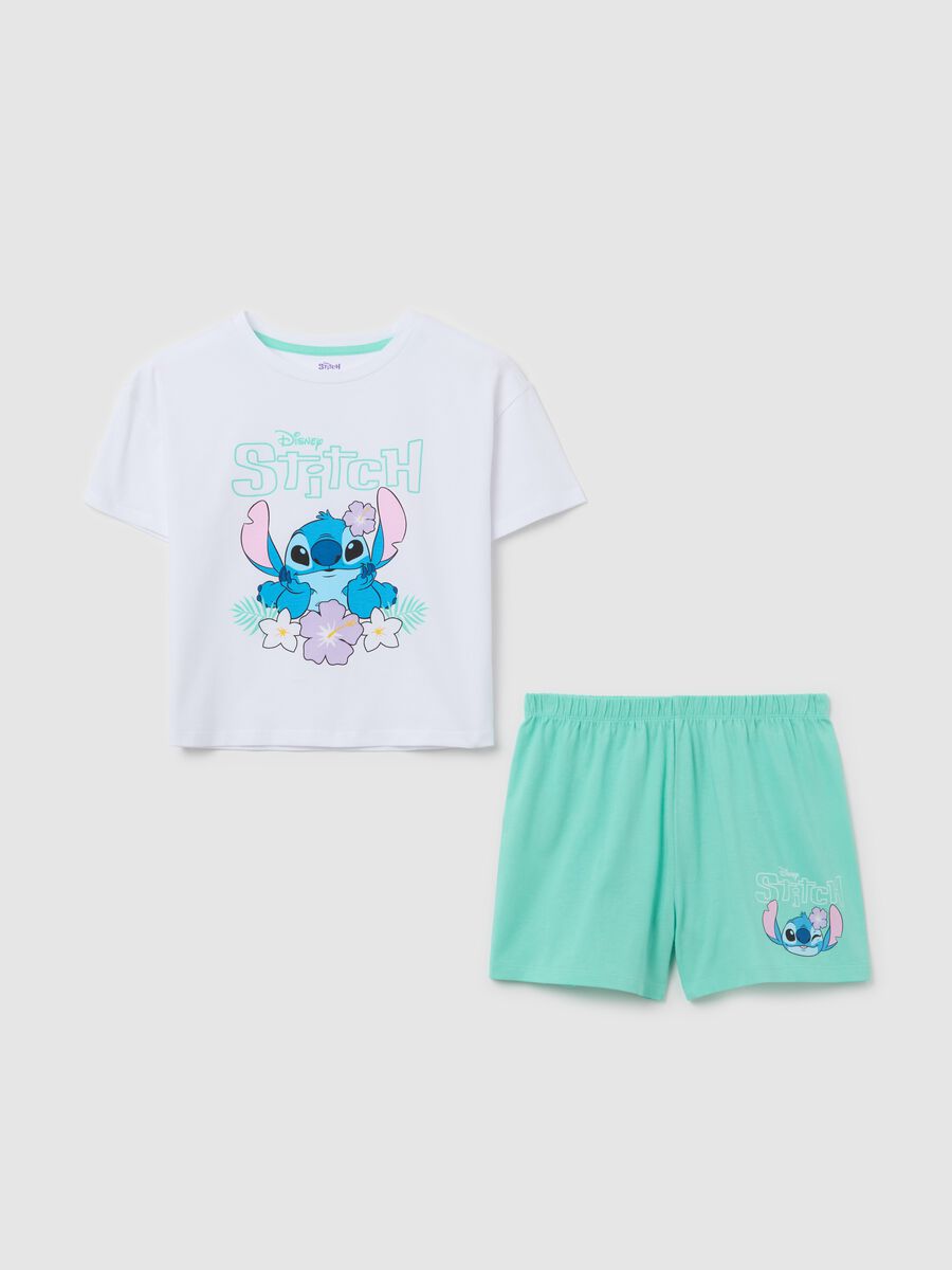 White and green cotton pyjamas with Stitch print_0