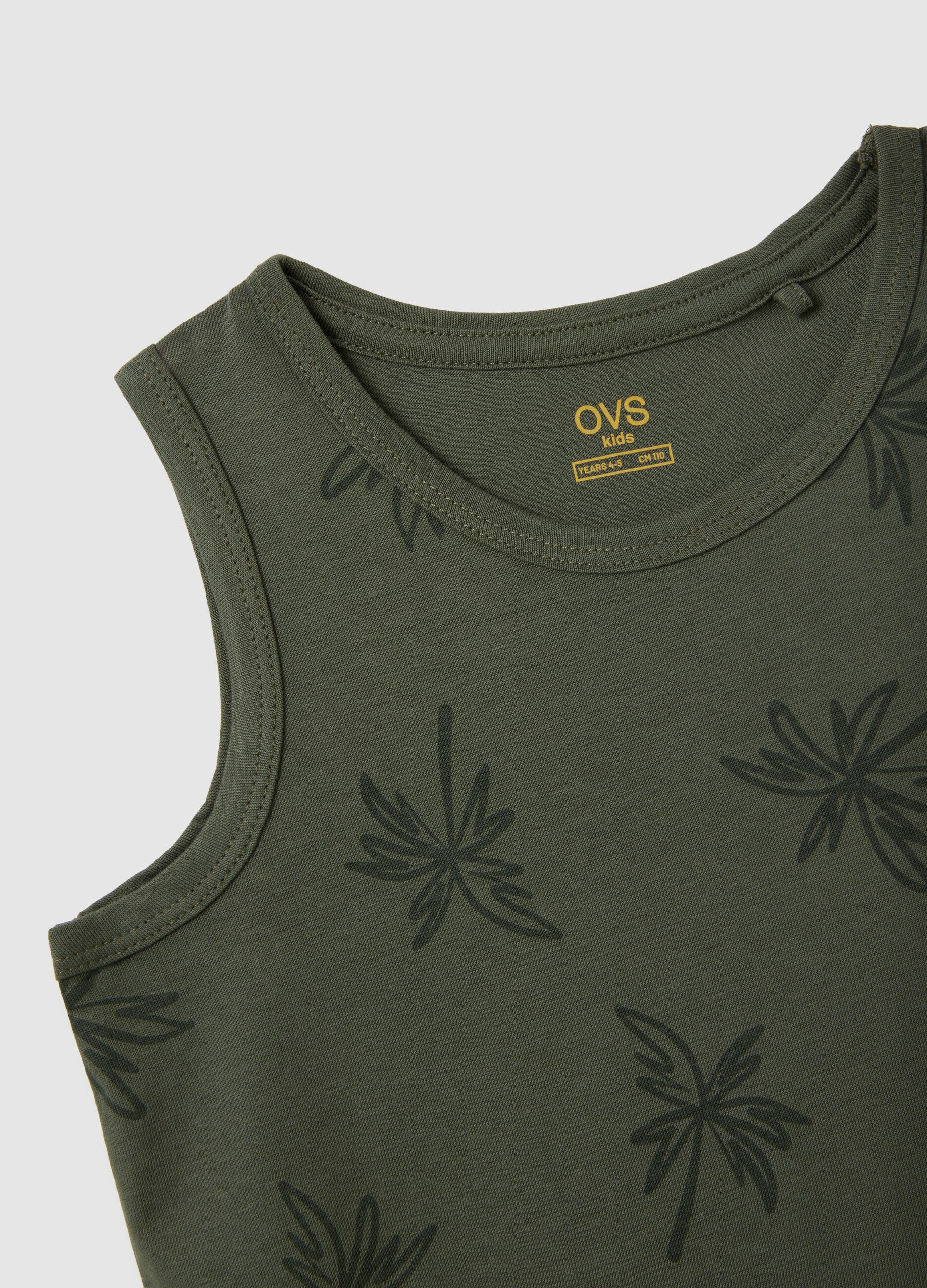 Kids' pure cotton green tank top regular fit with print