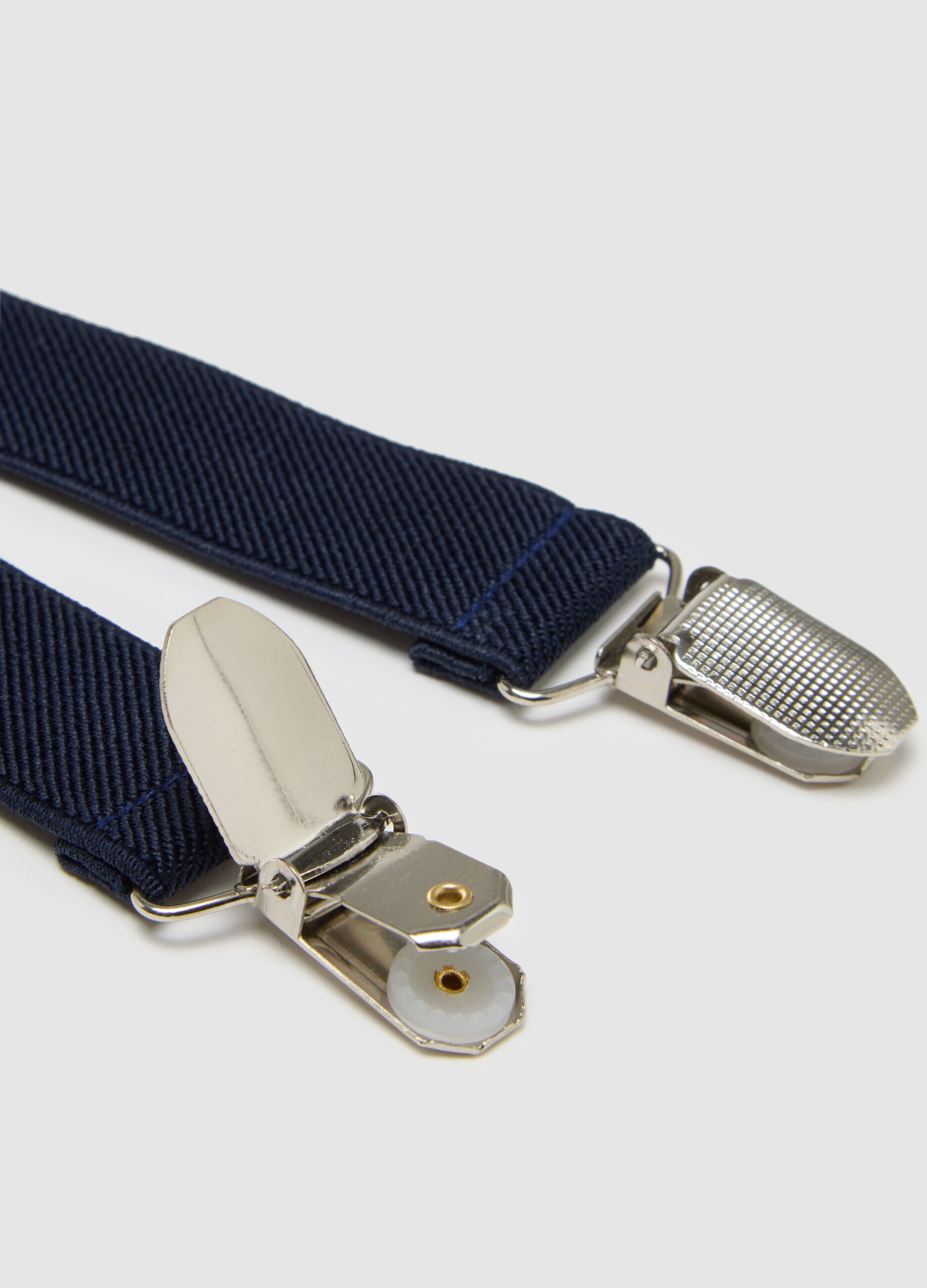 Blue braces with metal clips