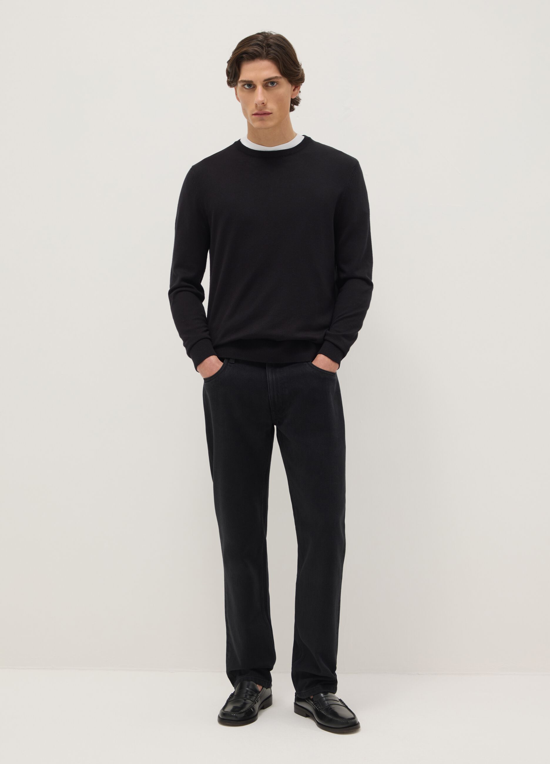 Pantaloni neri in misto cotone regular fit