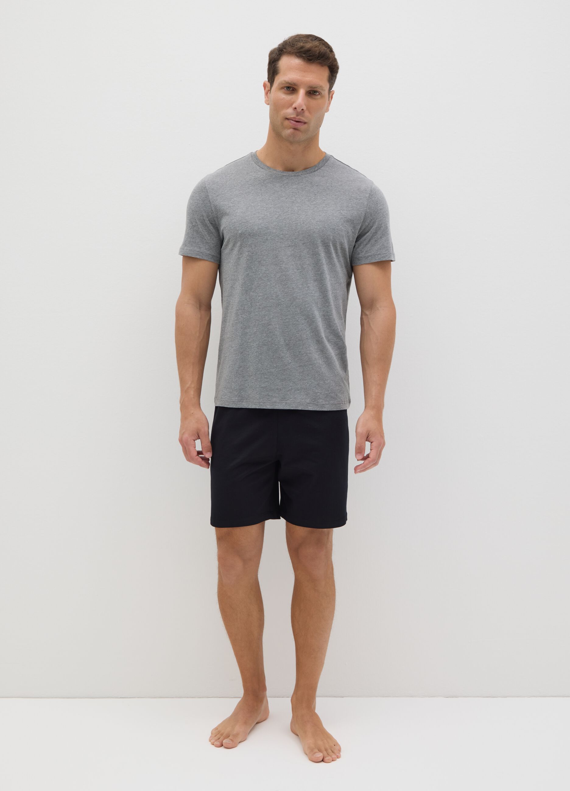 Short cotton pyjamas with round neck