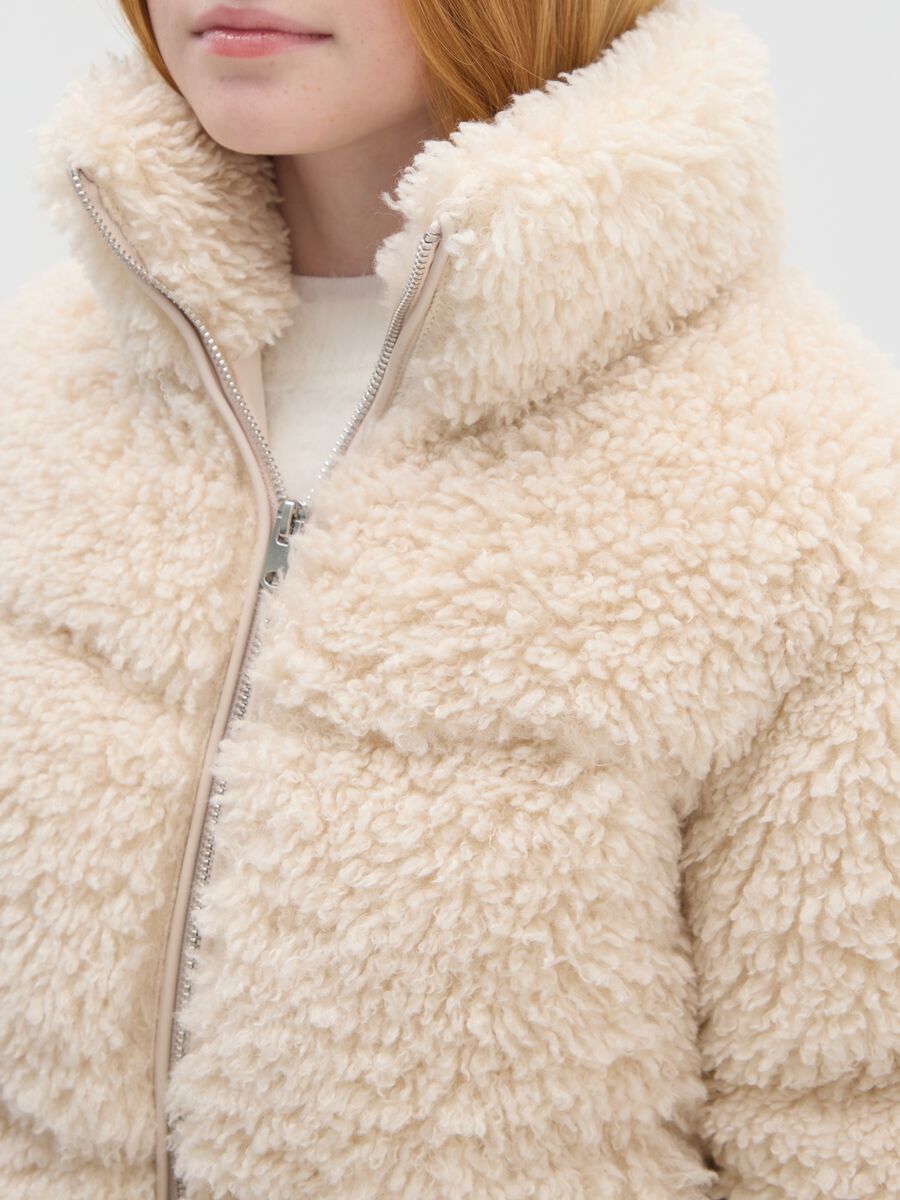 Regular fit beige girl's jacket with zip_2