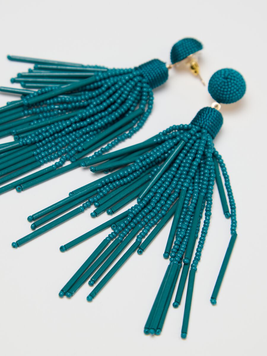Pendant earrings with beaded fringing_1