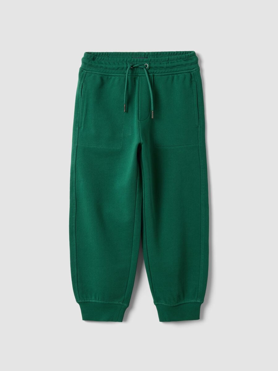 Pantaloni jogger verdi in puro cotone con vita elasticizzata per bambino_0
