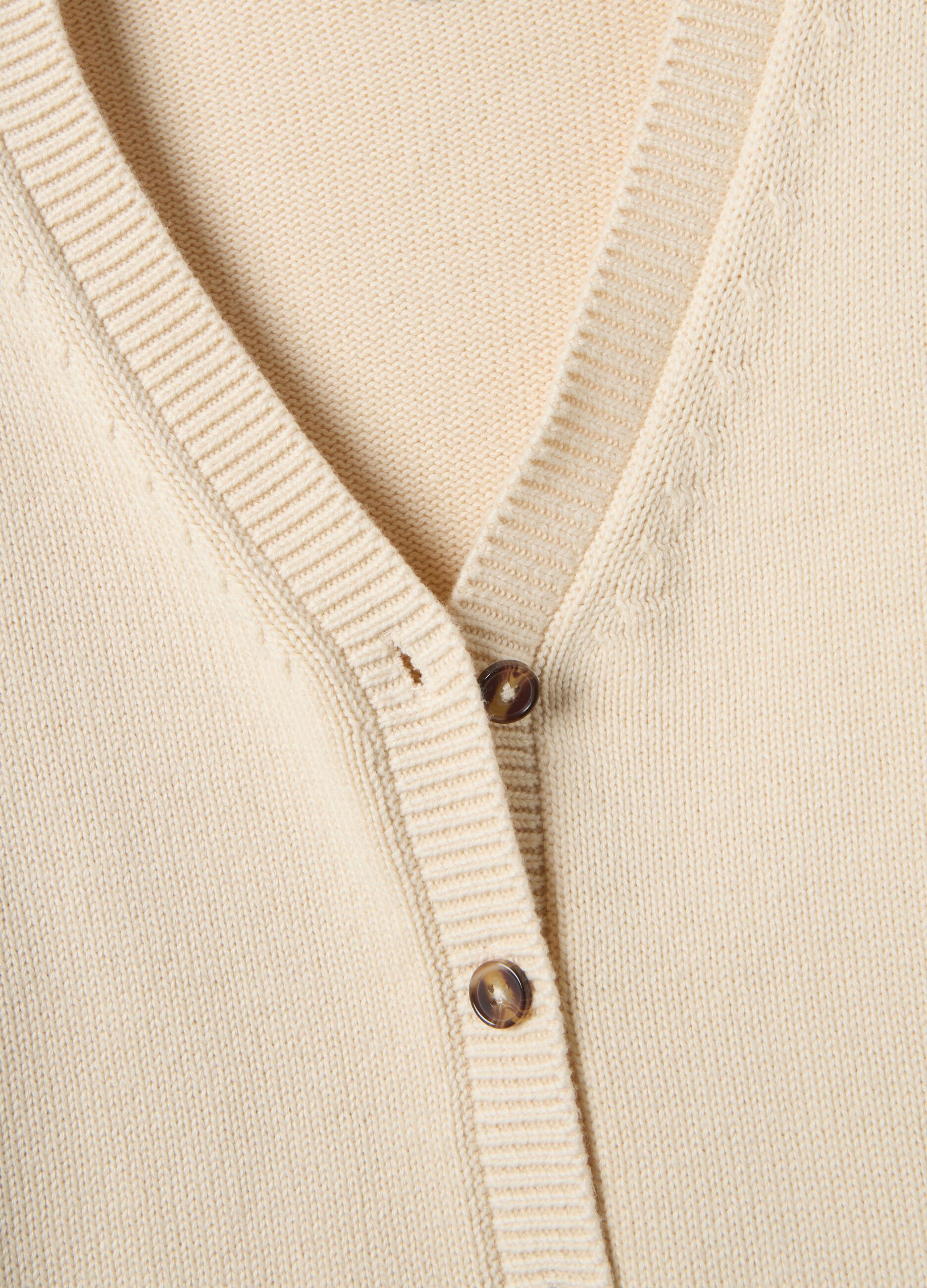 Cardigan beige con scollo a V in puro cotone regular fit