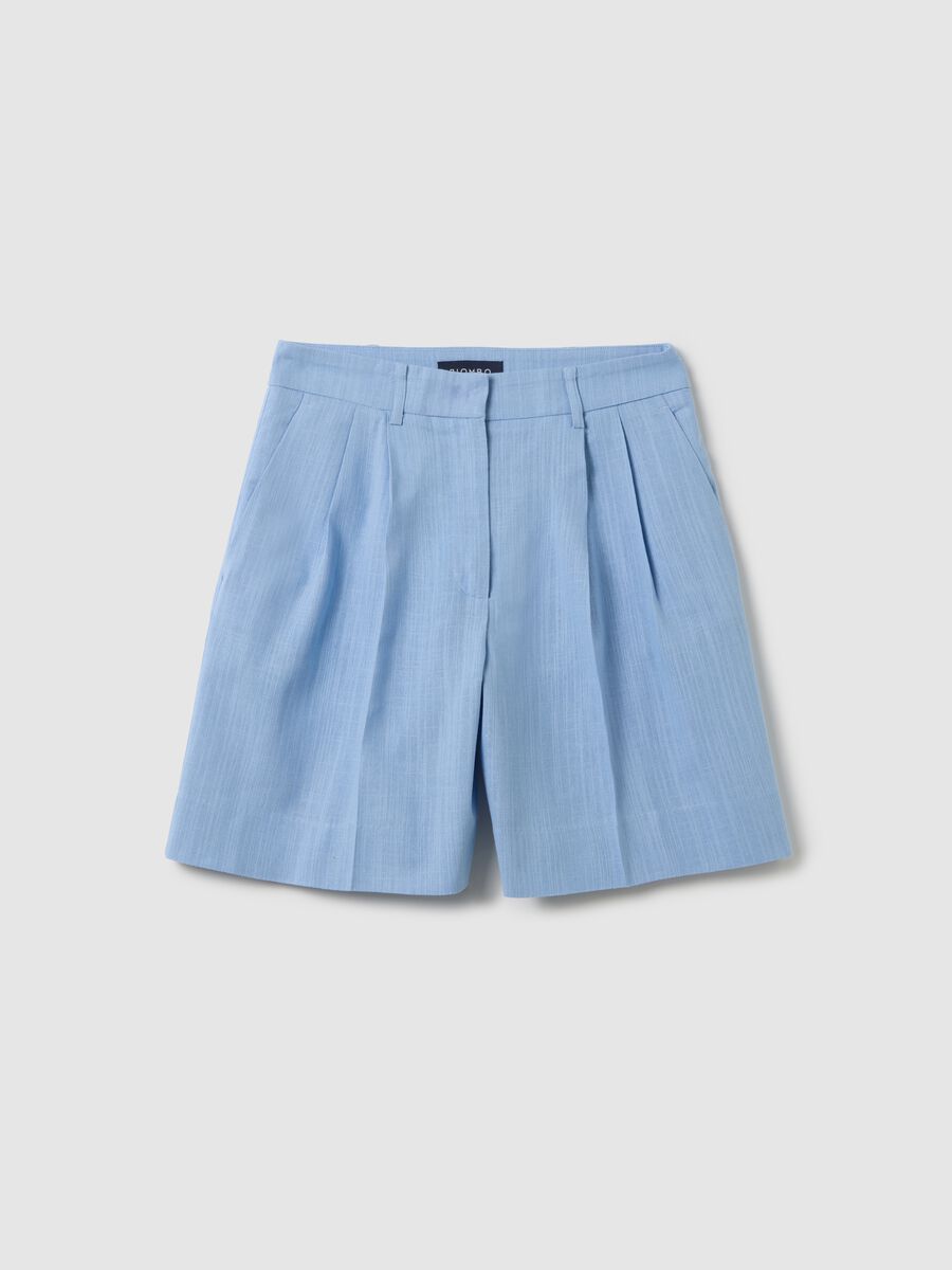 Women's light blue, regular-fit Bermudas in cotton blend_4