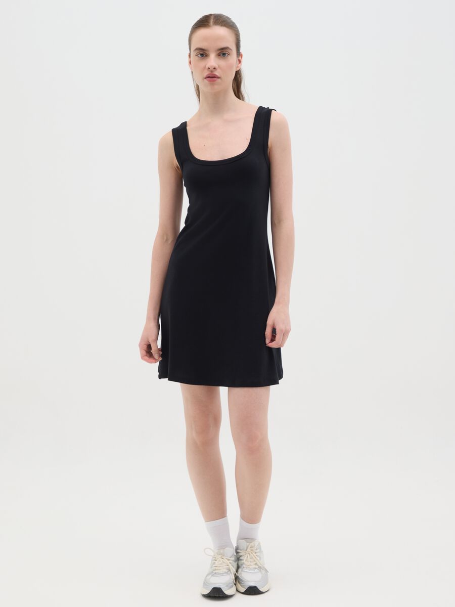 Women's short dress in pure black cotton, regular fit_0