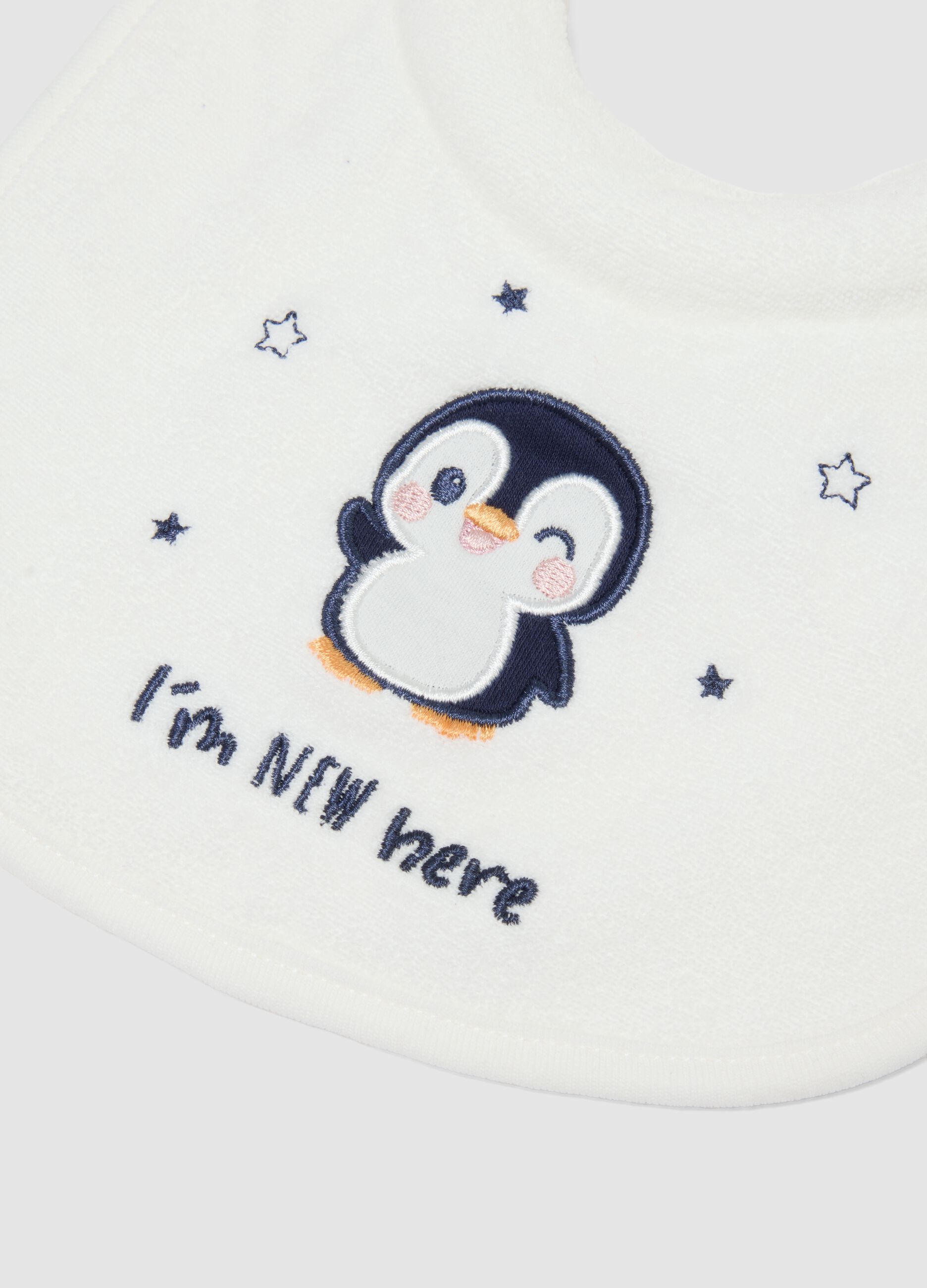 2-pack blue and white organic cotton-blend bibs with embroidery