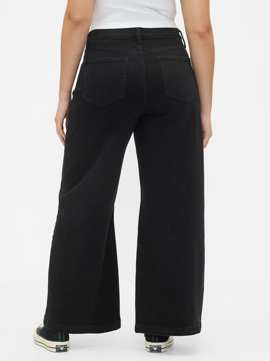 Black wide leg stretch cotton trousers_5
