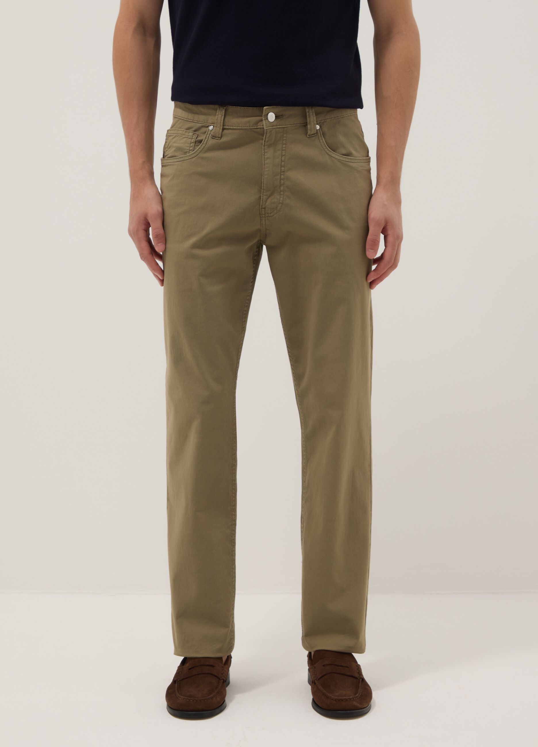 Slim fit green stretch cotton trousers