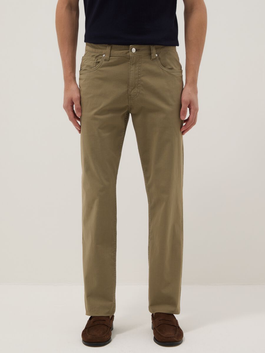 Slim fit green stretch cotton trousers_1