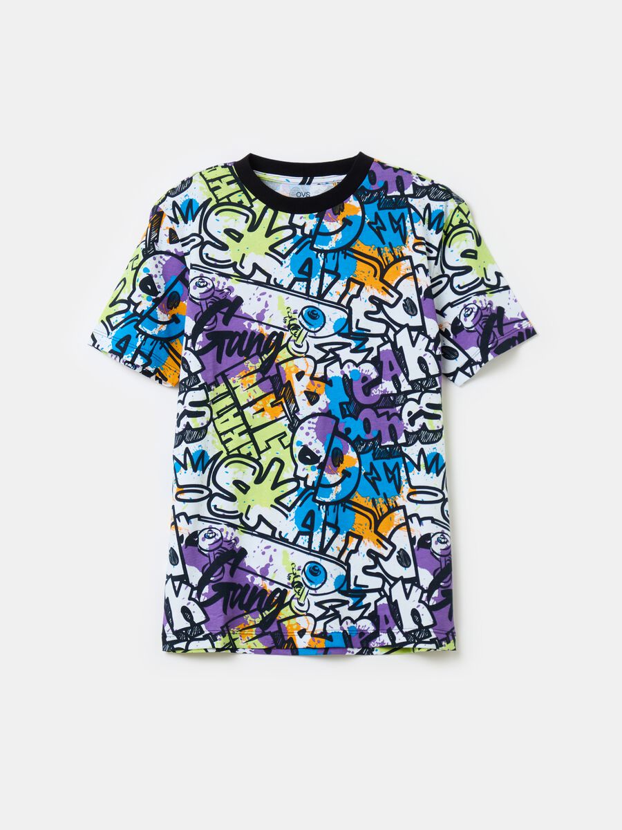 Cotton T-shirt with all-over print_0