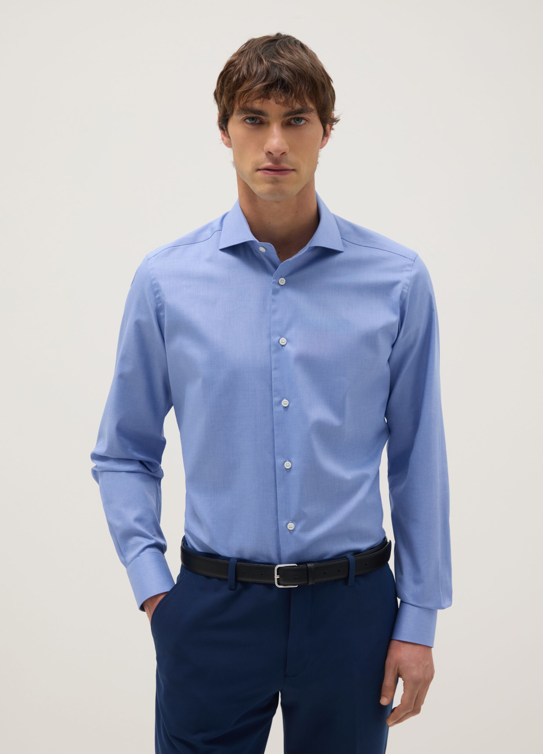 Slim fit light blue pure cotton shirt