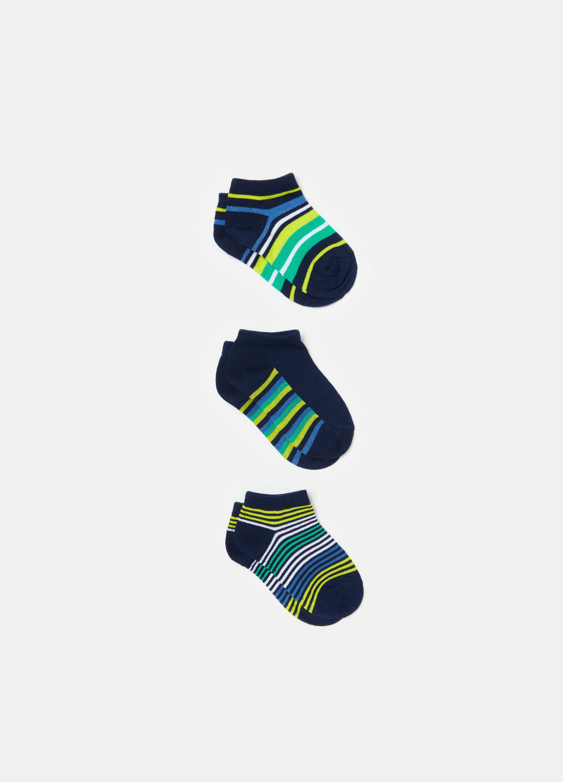 Three-pair pack short stretch socks with striped pattern