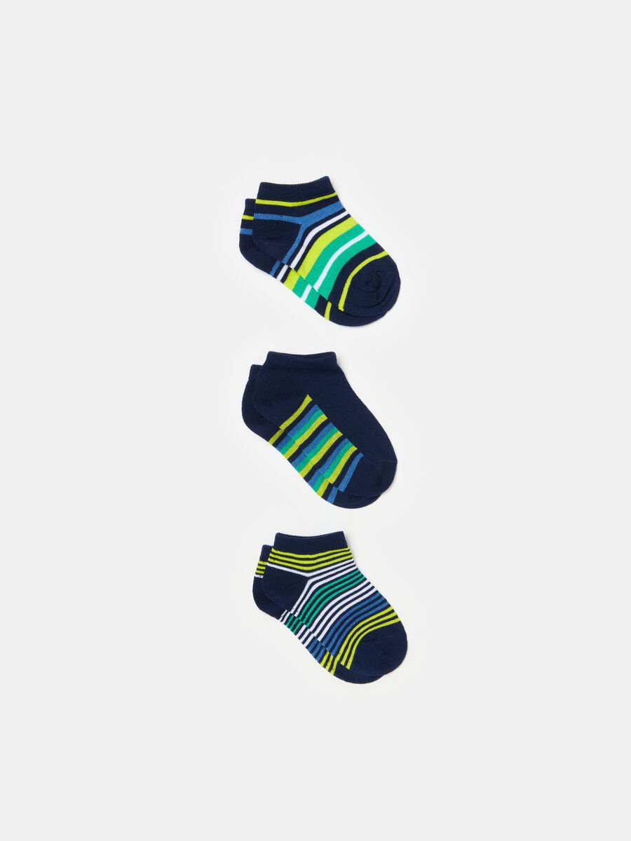 Three-pair pack short stretch socks with striped pattern_0
