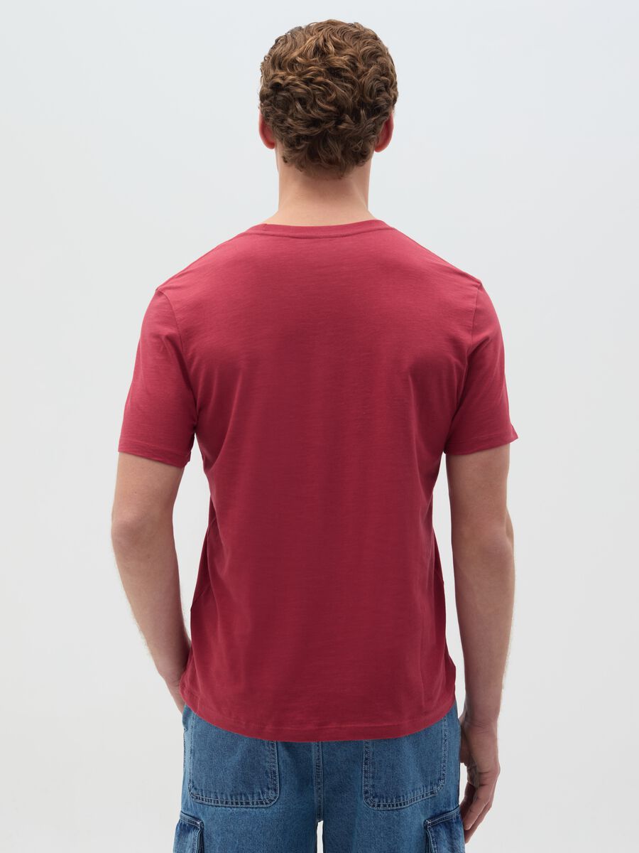Slub cotton T-shirt with V neck_3