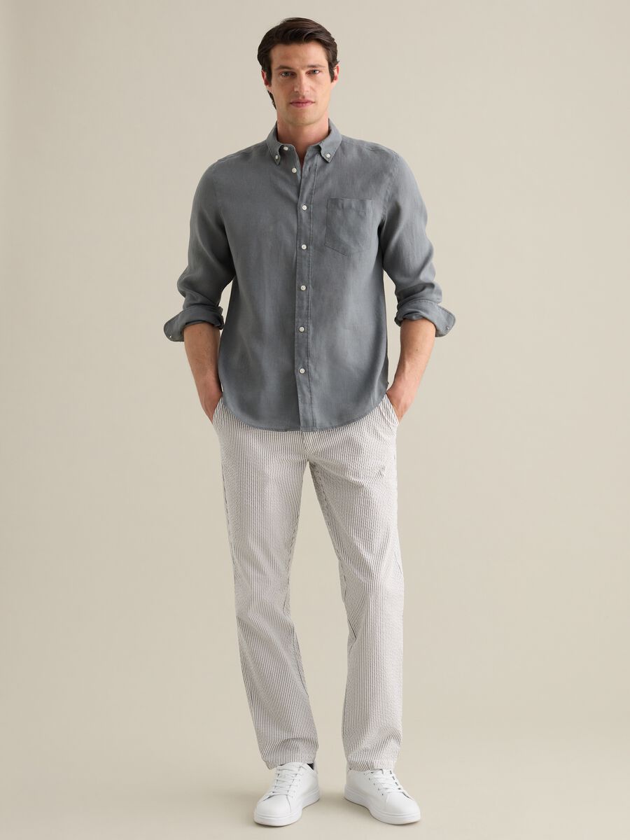 Piombo Blue Casual Linen Shirt_1