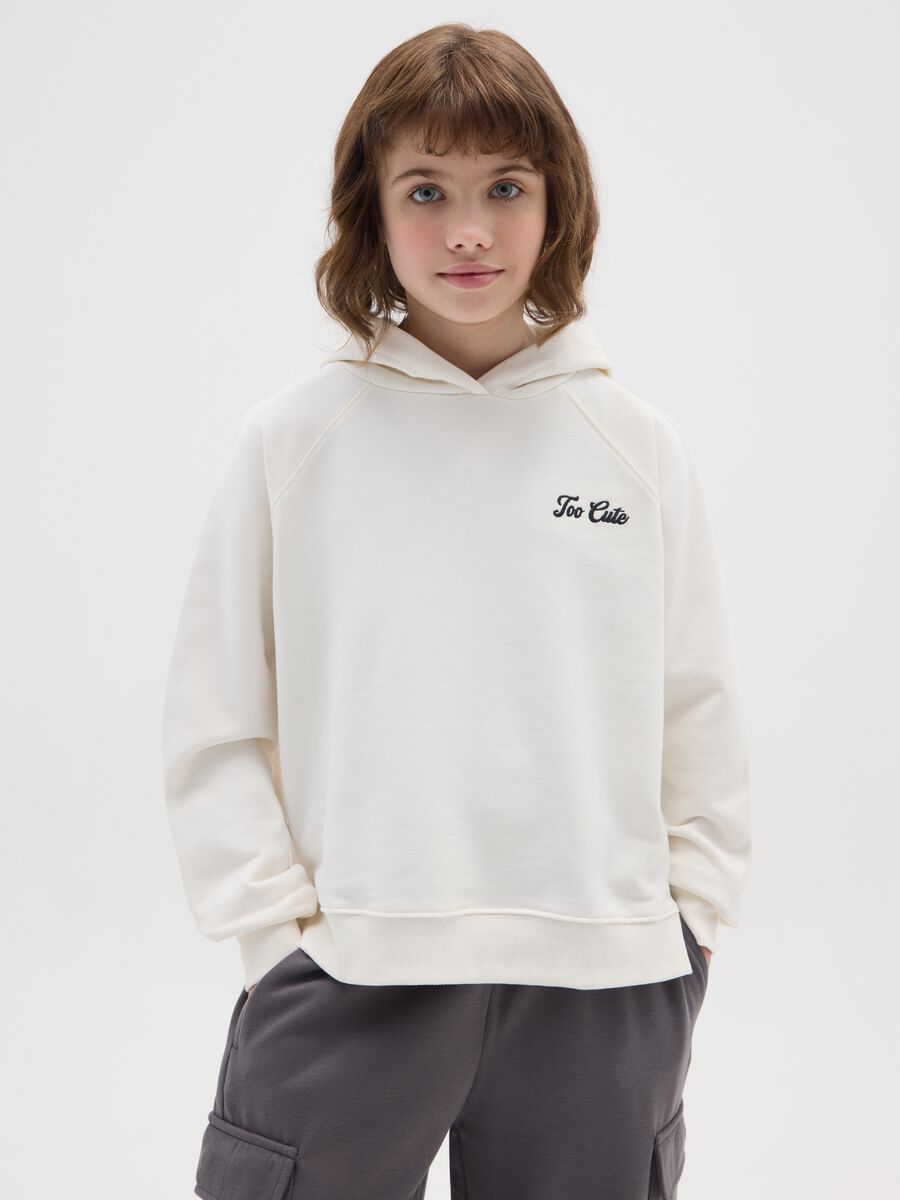 Felpa bianco in cotone con cappuccio_0