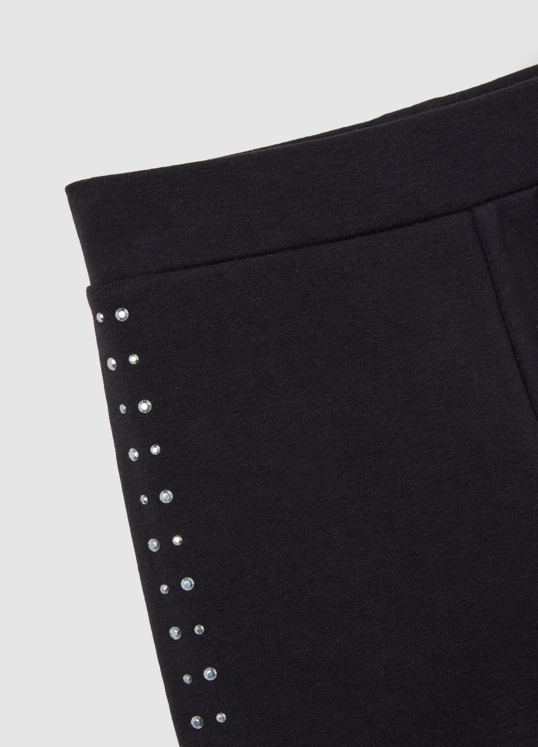 Leggings da bambina in cotone nero elasticizzato