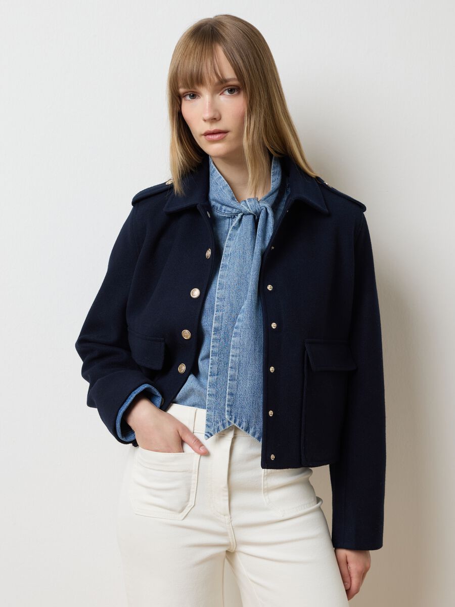 Blue regular fit jacket with button closure_1