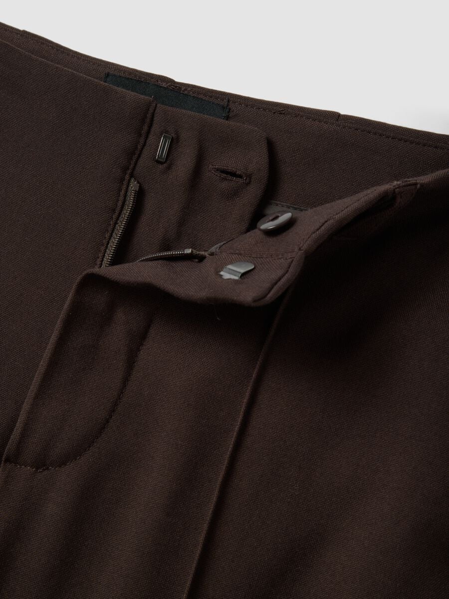 Brown Flared Formal Trousers in Stretch Viscose_1