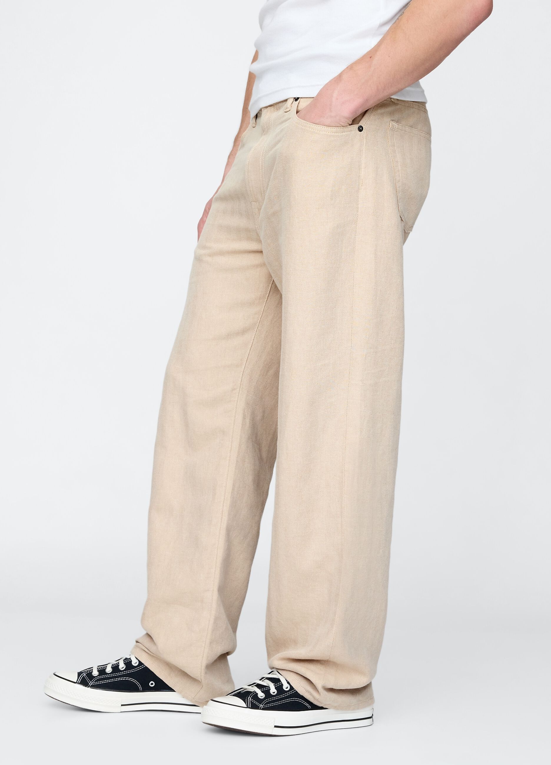 Wide Beige Linen Trousers