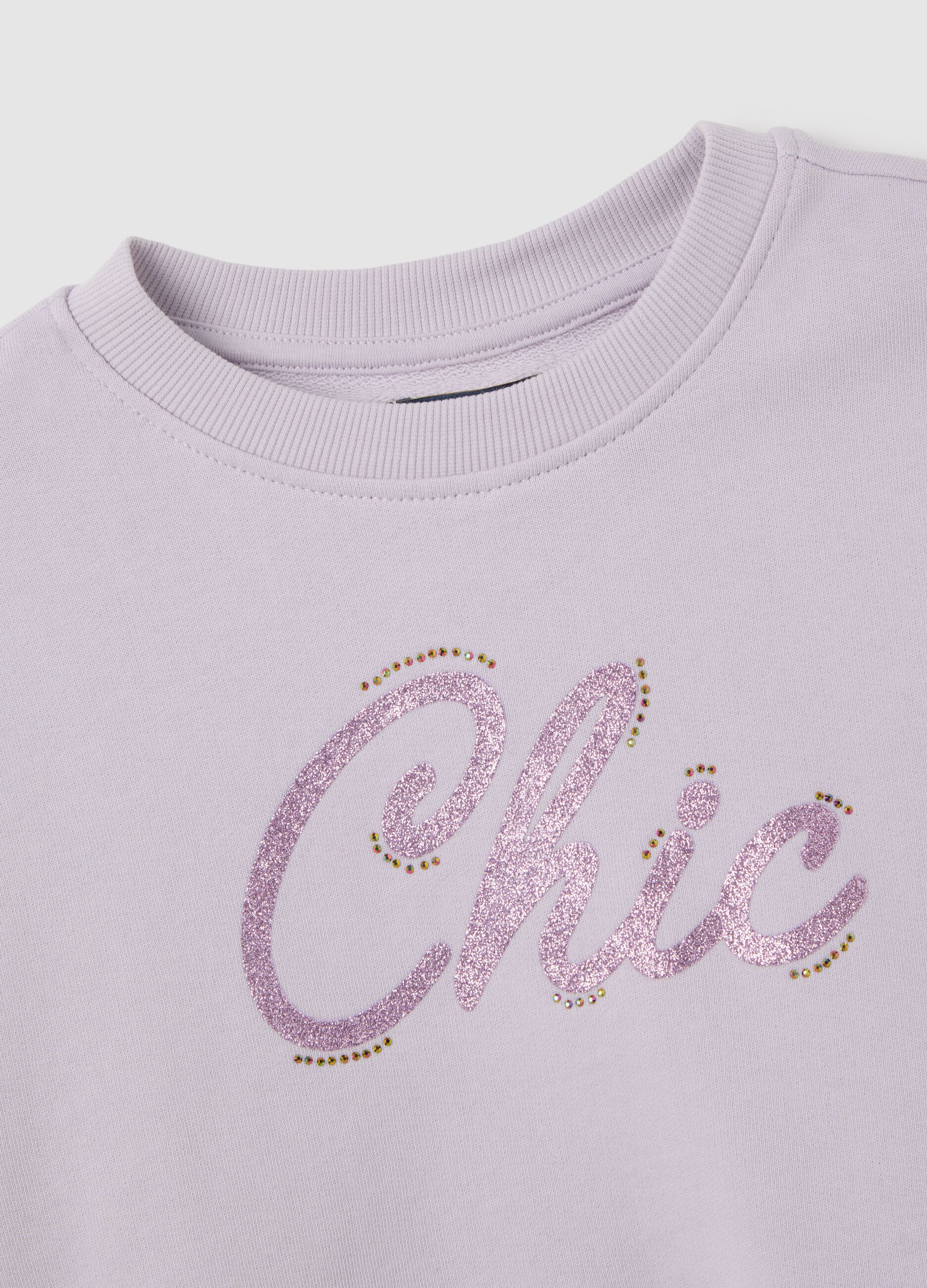 Girl's violet pure cotton sweatshirt regular fit with text