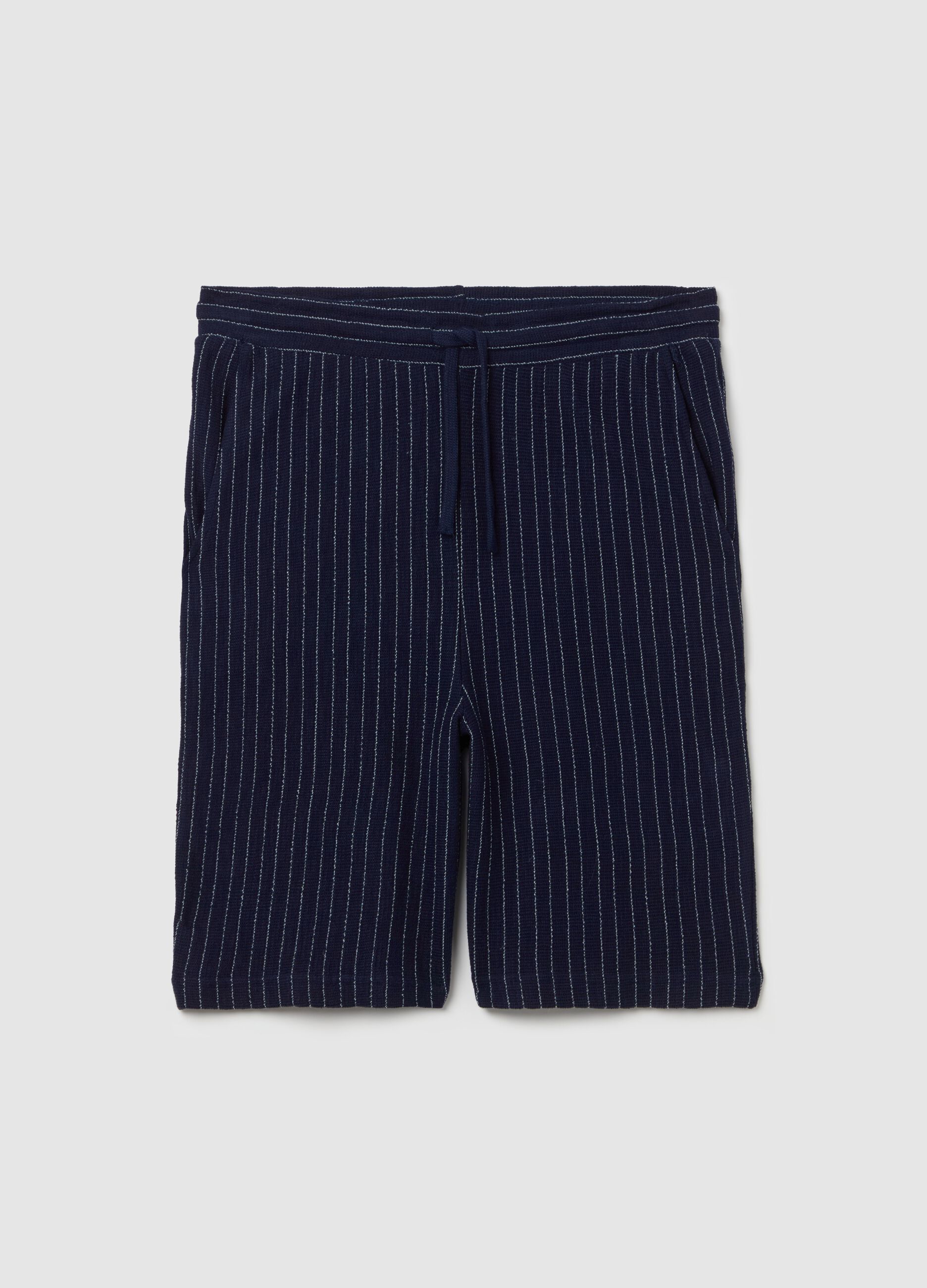 Pinstriped pyjama shorts with drawstring
