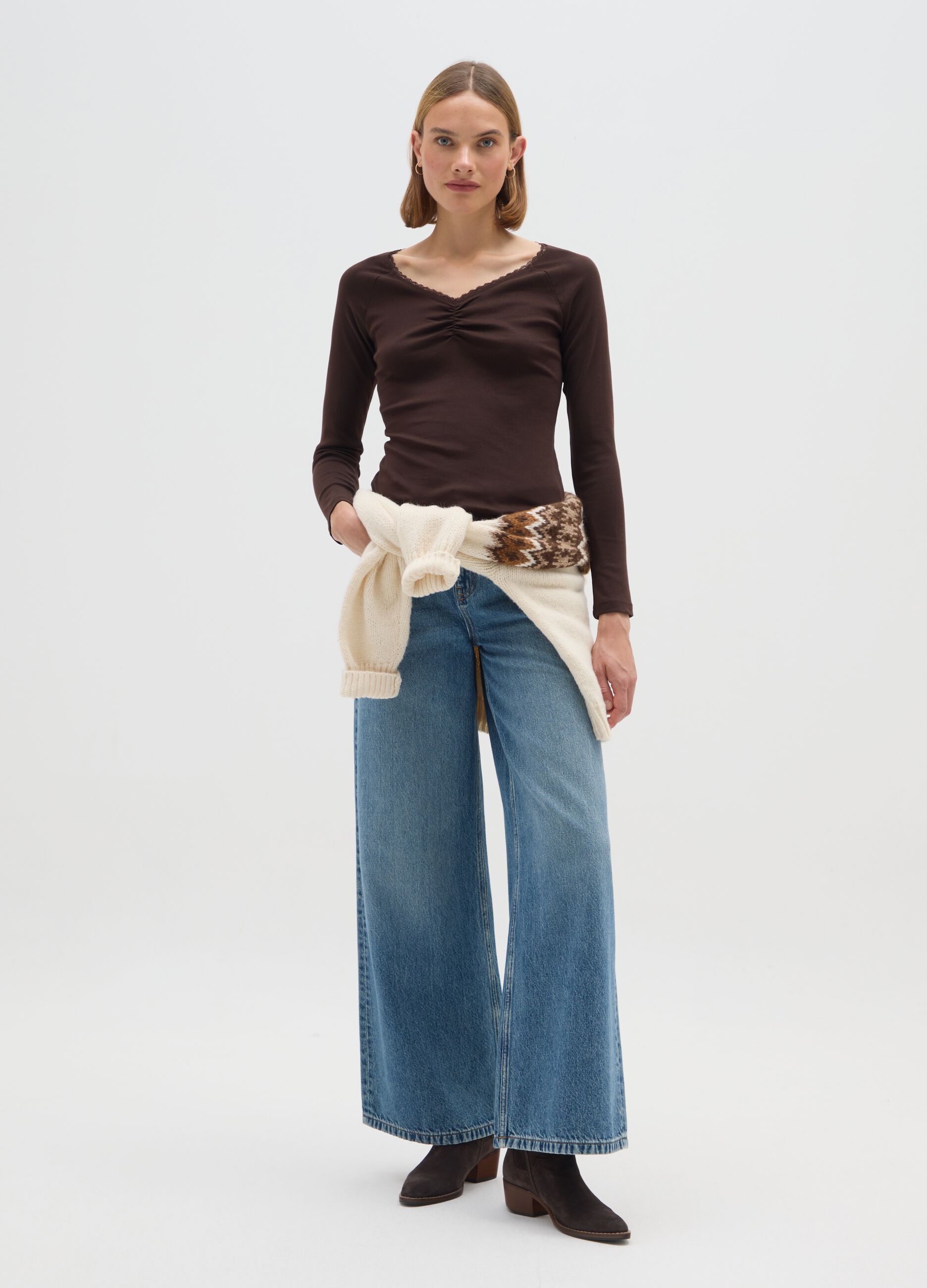 Brown pure cotton regular fit sweater