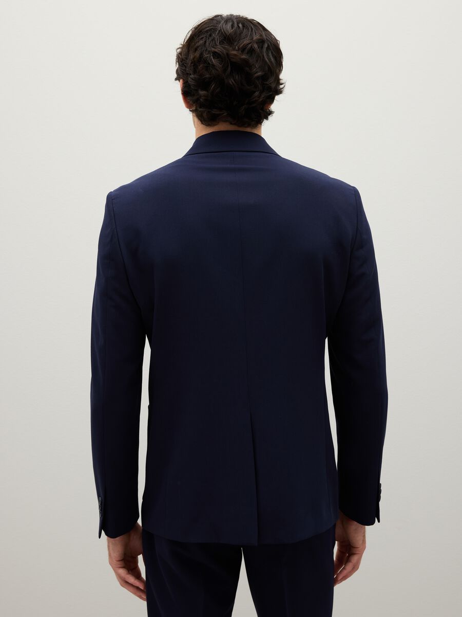 Slim Fit Blue Stretch Fabric Blazer_3