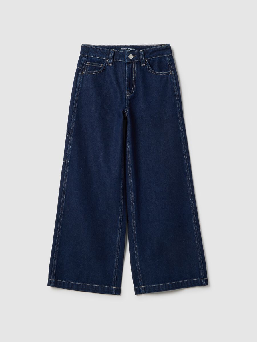 Girls' blue denim wide leg jeans in pure cotton_3