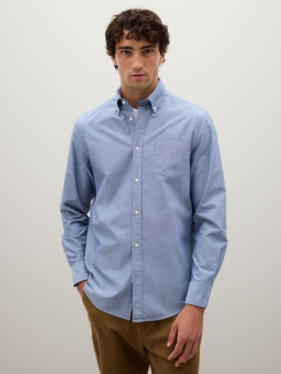 Oxford cotton shirt with button-down collar_0